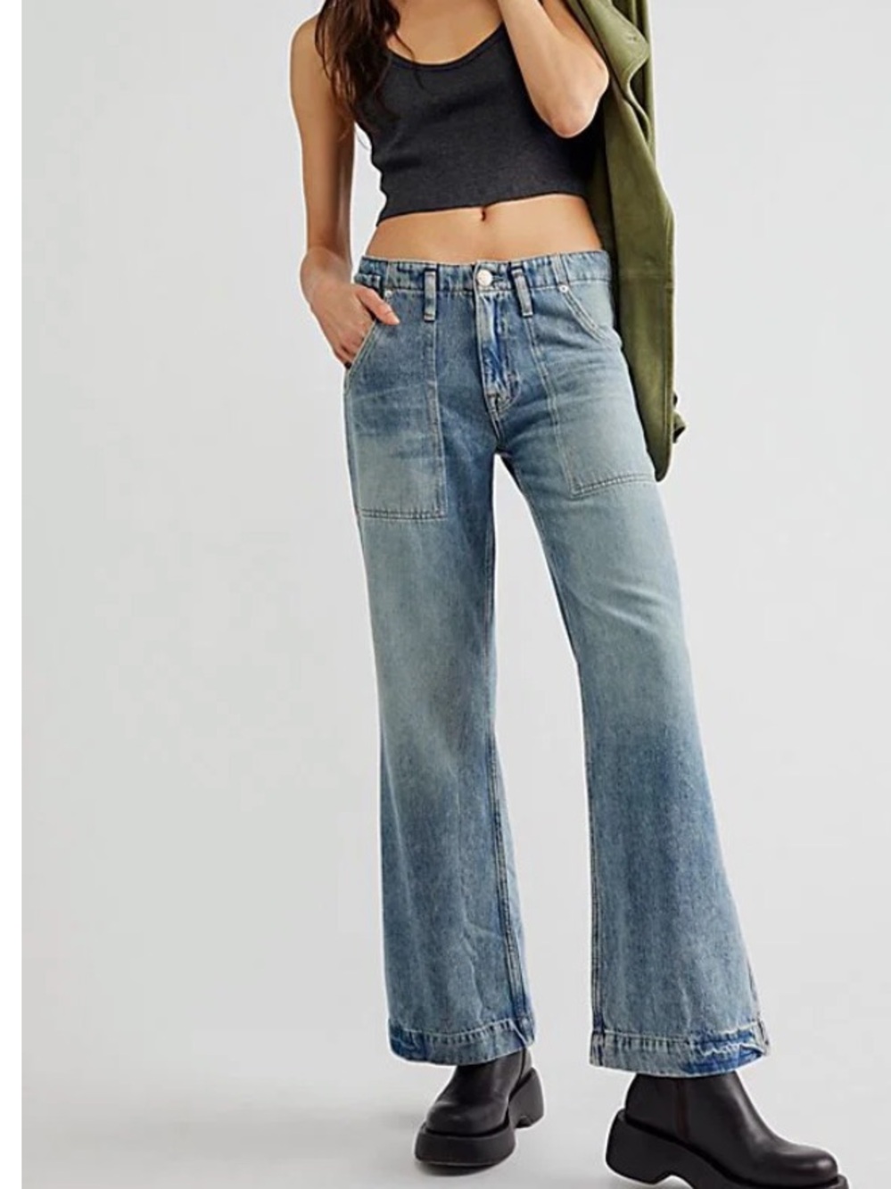 Free People golden valley flares mid rise jeans We The Free blue denim sz 30